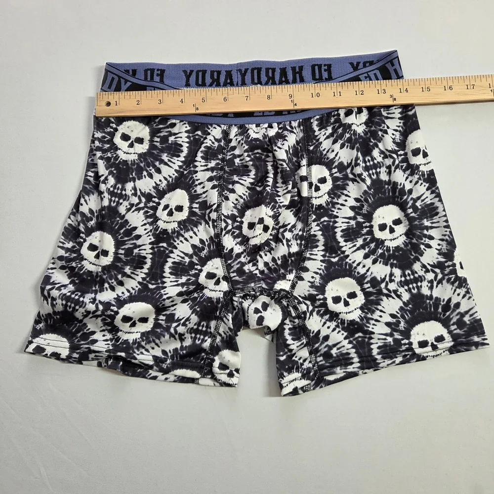 Ed Hardy Mens Boxer Briefs Large Black‎ White Tie Dye Skull Waistband Underwear